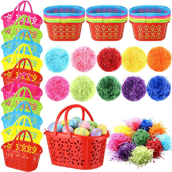 Wenqik 50 Pcs Plastic Easter Baskets for Kids Bulk Easter Egg Baskets