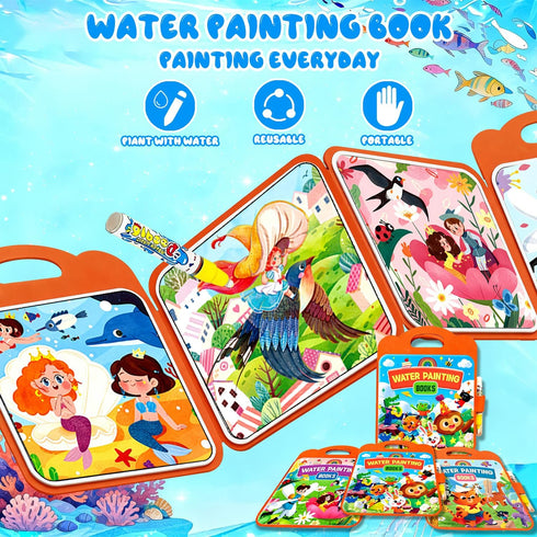 BlivEclat 3 Pack 3-6, Set Reusable Water Painting Books for Toddlers Ages Magic Water Color Paint Books with Pens Water