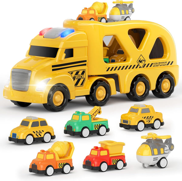 LADFAR Construction Toy Carrier Trucks for Boys Girls, with 6 Unique Music &