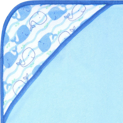 3-Pack 26x30 Inches Buttons & Stitches Boy's Blue Whale Hooded Baby Towels