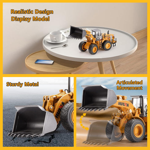 1/40 Bulldozer Scale Diecast Four Wheel Loader Truck Toy, Metal Construction Equipment Models for Kids