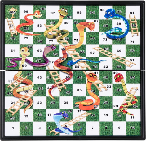 Snakes and Ladders Board Game Set - Magnetic Folding Travel Game for Family Fun - Gift for Kids and Adults