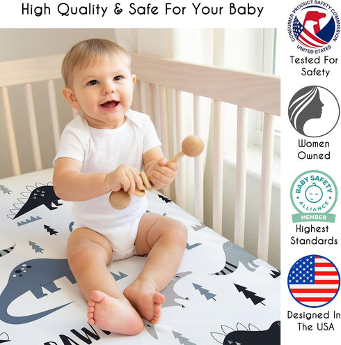 Sweet Jojo Designs Fitted Baby Crib Sheets (Blue Dinosaur) for Boys, Infant Nursery, Toddler Room - Standard Size