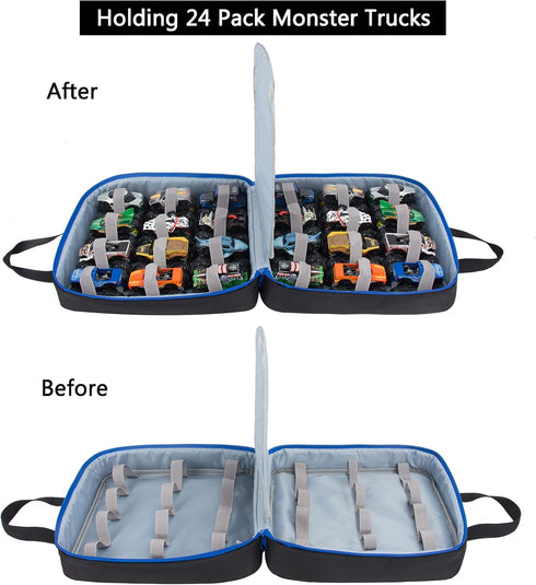 KISLANE Carrying Case for 24 Monster Jam Trucks, Kids Toy Truck Storage for 1:64 Scale Trucks