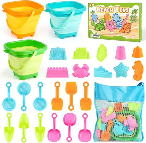 Dreamon Beach Toys for Kids 3-10, Collapsible Sand Toys Include 3 Pack