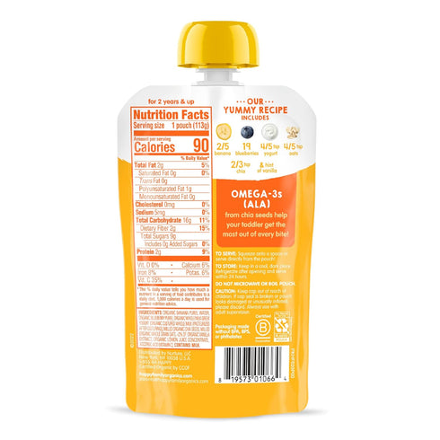 Happy Tot Organics Stage 4 Super Morning, Bananas, Blueberries, Yogurt & Oats + Super Chia, 4 Ounce Pouch, Pack of 8