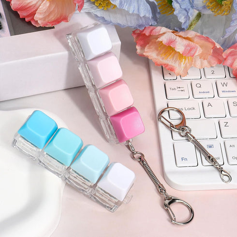 DEARIDAP 2 4-in-1 PCS Keyboard Fidget Toy, Keyboard Button Clicker Keychain, Push Bubble Sensory Fidget Toys for Kids