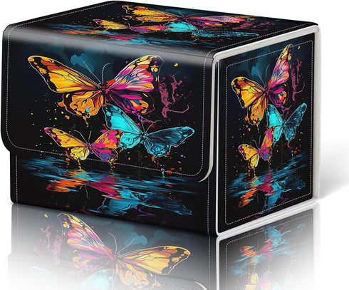 Card Deck Box for MTG Cards, Strong Magnetic Storage Box for 100+ Single Sleeved Cards, Cute Rainbow Butterfly