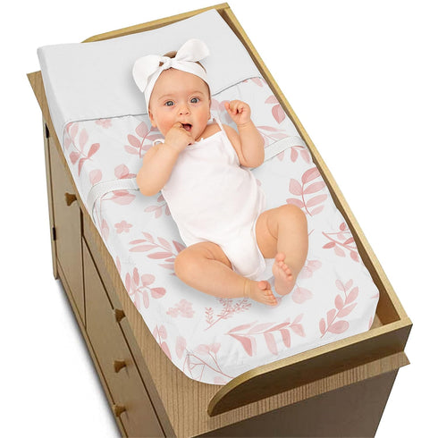 Sweet Jojo Designs Baby Changing Pad Cover (Pink and White Floral Leaf) for Girls and Boys, Infant/Newborn Diaper