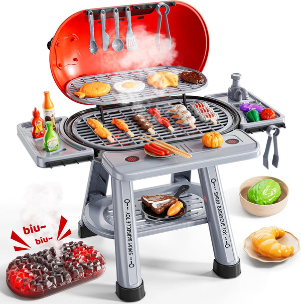 NIPLOOOW Kids Kitchen Toy Set, Kids BBQ Grill Kitchen Playset with Smoke, Sound