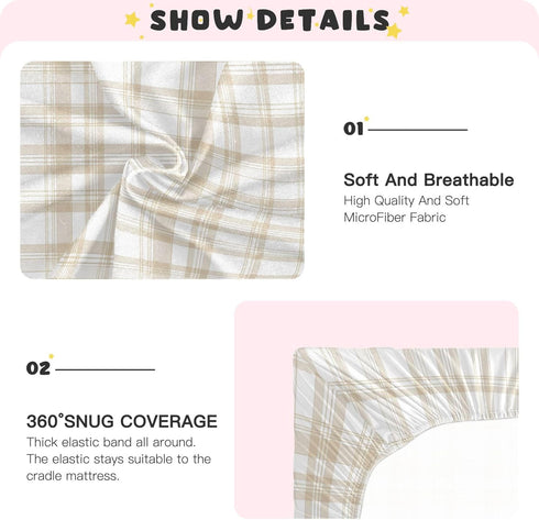 VEKELEE 39x27 Beige Buffalo Plaid Fitted Crib Sheet for Boys and Girls, Soft and Breathable Bed Sheet for Standard Crib