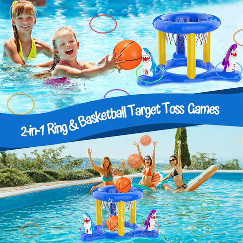 Pool Floats Toys Games Set, 2-in-1 Floating Pool Basketball Hoops & Pool Ring Toss Game, Fun Summer Water Games Pool Toys for Kids Ages 8-12, Teens, Adults and Family