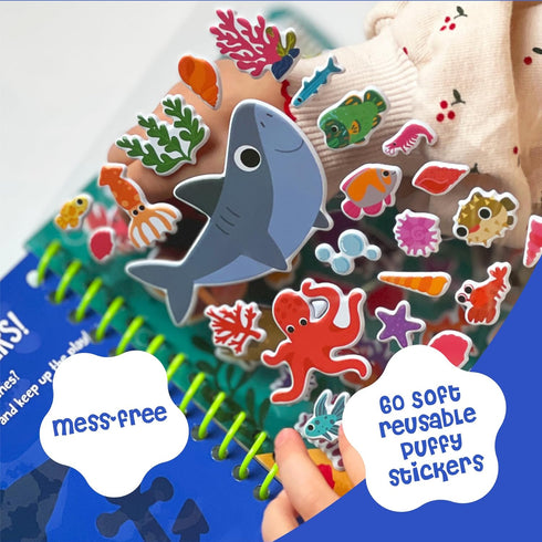 Pack 3 4-8 DINO MINI Stickypuff Value - Reusable Puffy Sticker Book for Toddlers - Puffy Stickers for Toddlers - Travel