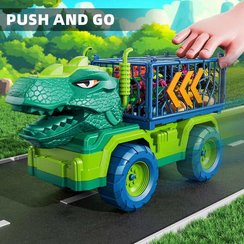 3-5 8 Set TEMI Dinosaur Truck Toys for Kids Years, Tyrannosaurus Transport Car Carrier Truck with Dinosaur Figures