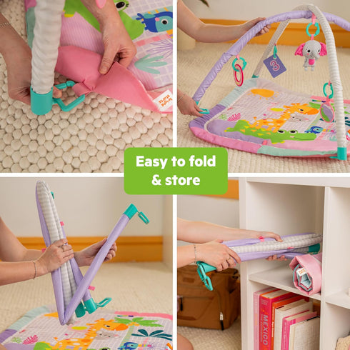 5 0-36 Bright Starts Wild Wiggles Sweet Safari Foldaway Baby Play Gym & Mat, Foldable with Removable Toys