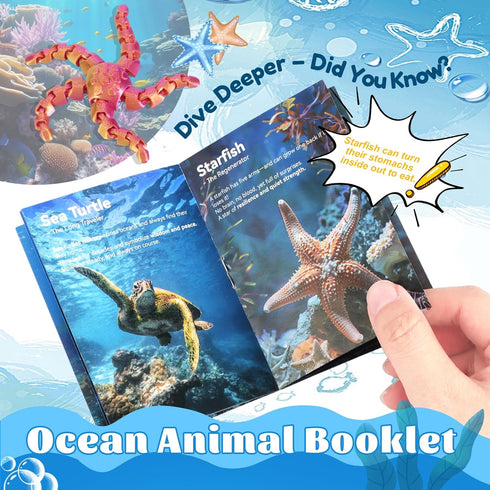 12 Pack 3D 3 4 5 6 7 8, Printed Animal Toys, Desk Pets Sea Animal Toys with Educational Booklet for Kids Age Ocean