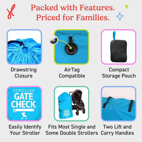 J.L. Childress Gate Check Bag for Single & Some Double Strollers - Travel Bag for Airplane, Fits Most Standard Baby