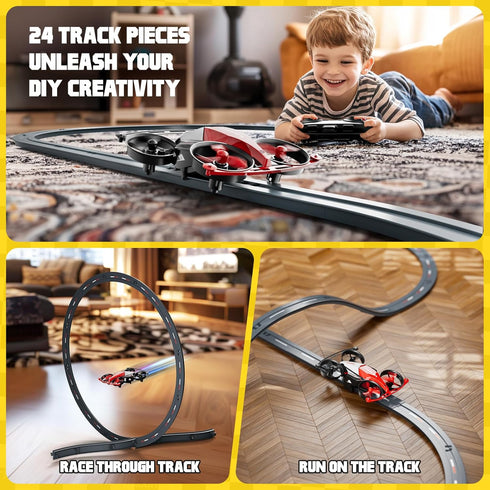 SPINORBITOR 8-12, 24 Set, 2 1 10-14 Race,360 Flips,2 Drones for Kids Mini Indoor Drone with Piece Track in RC