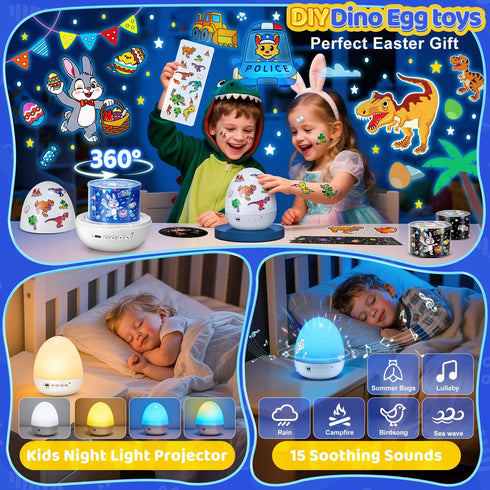 15 Sounds+12HD Films+360Rotating Dinosaur Egg Light for Nursery Sound Machine | Sleeping | Dnio Gifts for Kids Primal