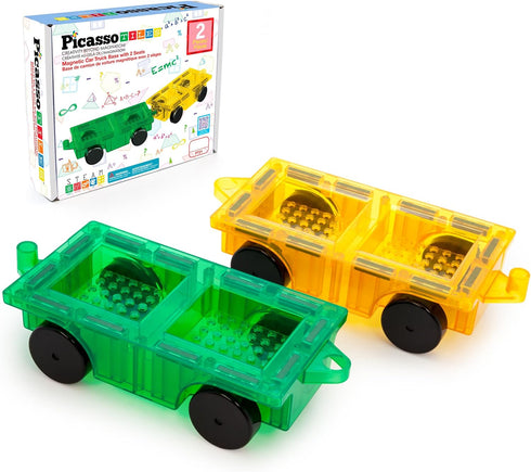 PicassoTiles 2pcs Magnetic Tiles Expansion Car Truck Building Blocks Compatible with regular