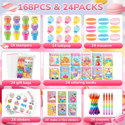 168Pcs Set BenLouis Candyland Party Favors Ice Cream Donut Coloring Book Crayon Stickers Bulk for Kids Cupcake Lollipop