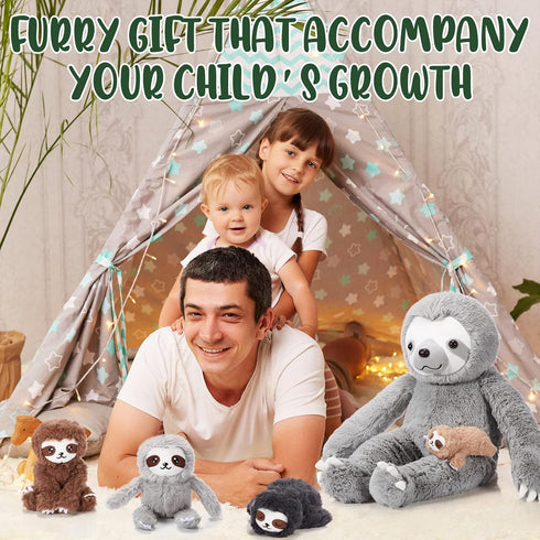 5 Set 13 Inch Mommy 4 Kasyat Pcs Sloth Plush Toy Sloth Stuffed Animal with Cute Baby Plushies in Zippered Belly