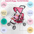 Twin Baby Doll Stroller - Toy Stroller with Storage Basket for Baby Doll Accessories, Polka Dot Design, Folds Easily
