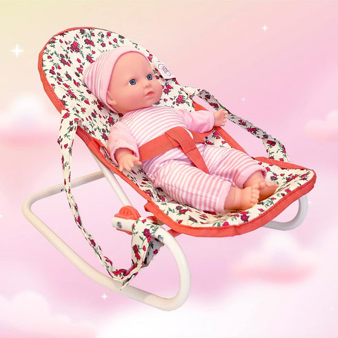 Set, 3-1 18 inch 18" 3-5,4-6,5-7,8-10 Floral Baby Doll Accessories Baby Doll Crib, Baby Doll High Chair & Bouncer Seat.