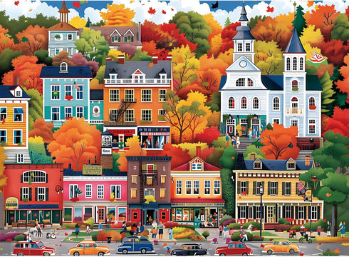 VoYouTwo 500 Piece Puzzle for Adults | Town in Autumn Street Puzzle |