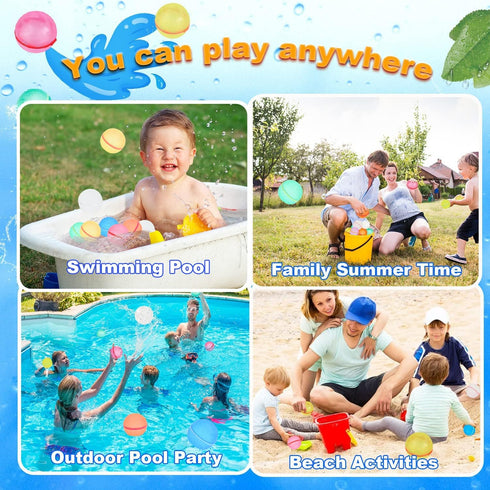 98K Reusable Water Balloons - 12Pcs with Mesh Bag, Self Sealing Silicone Ball for Summer Water Toy Games.