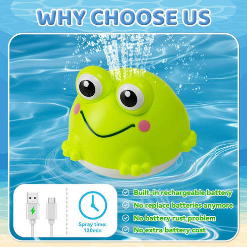 KAYOMIPE 1-3,Rechargeable 6-12 Light Up Bath Toys for Kids Ages Frog Bath Toy Sprinkler for Babies Months,Water Pool