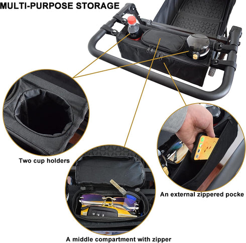 YEEDOIDO Non-Slip Organizer for Wagon, Parent Console Caddy with Cup Holders Universal for Folding Kids Pet Stroller