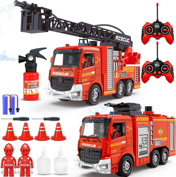 Leopmase Remote Control Fire Truck, RC Fire Truck Toy Set, 2 Firetruck with