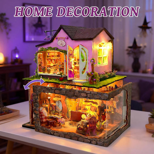 Miniature House Kit, DIY Dollhouse Kits with Lights and Dust Cover, The for Family & Friends, Creative Craft Kit