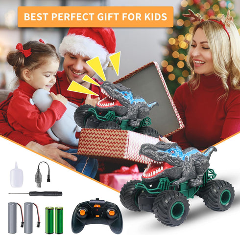 2.4GHz 3 4 5 6 7 8-12 Dinosaur Remote Control Car, RC Mega Monster Truck Toys for Toddlers, Dinosaur Toys with Light