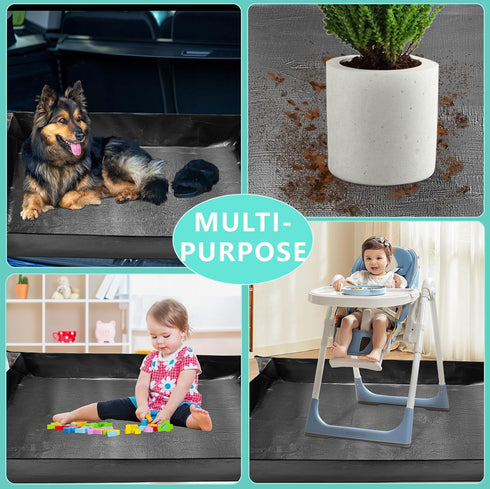 59x59 Inches Splat Mat for Under High Chair, Large Size Mess Mat Floor Protector, Corner Snap Design, No Splash