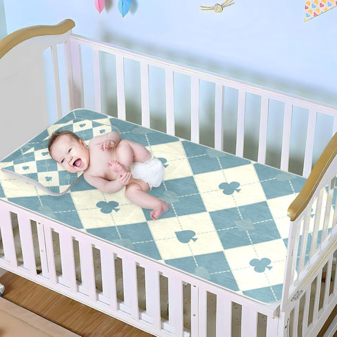 SyXIOP 28" 52" Blue Beige Poker Cooling Baby Crib Mattress Cover x Ultra Soft Training Pads for Baby&Toddler