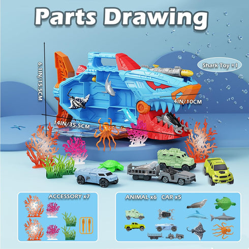 18 Playset 3+ Shark Toy & Deep Sea Creatures Ocean Animal Toys with Truck Cars, Piece Educational for Kids Ages Years