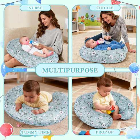 0-12 Tummy Nursing Pillow for Breastfeeding & Bottle Feeding - Ergonomic C-Shape Design with Breathable Filling