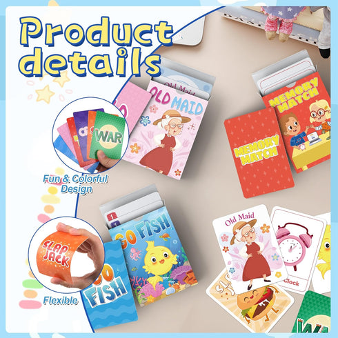 8s,Memory 4-8, 6 Kids Card Games, Go Fish,Old Maid,Crazy Match,Slap Jack,War, Cards Game for Kids Fun Game for Family