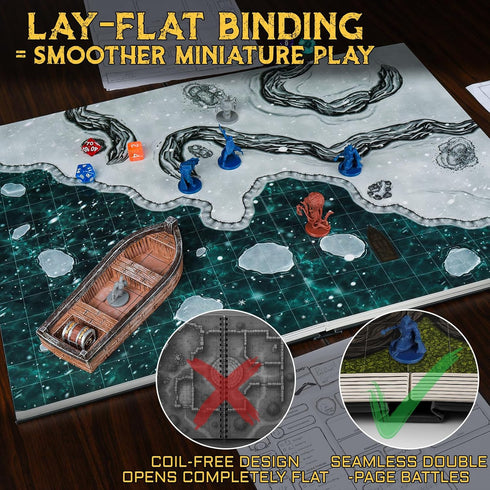 32 100+ 1" CZYY DND Battle Map Book Reusable Dry/Wet Erase Mats with Scenery Decals, Grid & Lay-Flat Binding - Portable