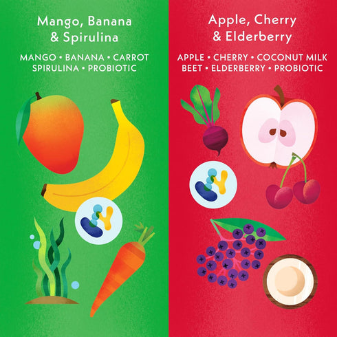 Immunity Multipack, 4-3.2oz Once Upon a Farm Organic Blend Mango, Banana & Spirulina and Apple, Cherry & Elderberry