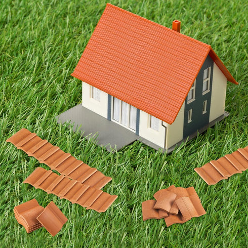Roof Tiles Model Building Set, Miniature Dollhouse Shingles, Fake Tiles for DIY Kitchen Garden (Red, 100 Pieces)