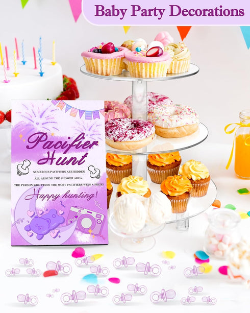 Rafleta 1 50 Baby Shower Games, Baby Shower Decorations, Baby Pacifier Hunt Sign and Acrylic Pacifiers for Gender