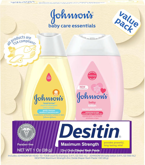 Johnson's Baby Care Essentials Gift Set, Body Lotion, & Zinc Oxide Diaper