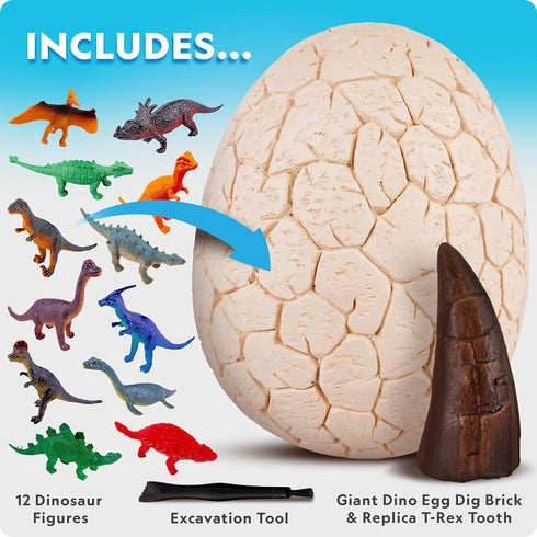 NATIONAL GEOGRAPHIC Jumbo Dinosaur Egg Dig Kit, Dig Out 12 Dino Figures & T. Rex Tooth from Giant Egg