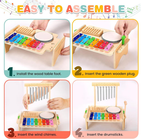 Set Set Kids Drum for Toddlers, Montessori Musical Instruments Toys, Toddler Drum Wooden Xylophone Musical Toys