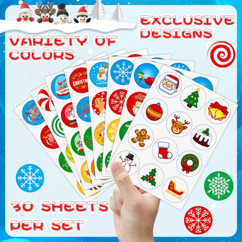 Christmas Stickers 32 Sheets with Snowman, Reindeer, Santa Claus, Kids Decals for Toys Gifts Crafts Decorations