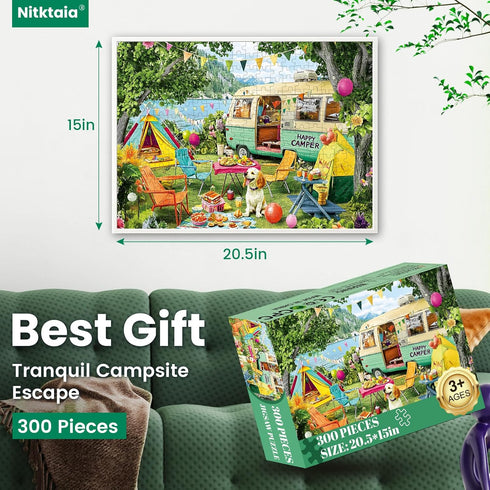 Nitktaia 300 8-10 10-12,Glossy Idea,20.5 15 Piece Puzzles for Adults,Lakeside Camping Puzzle for Adults Teens,Large