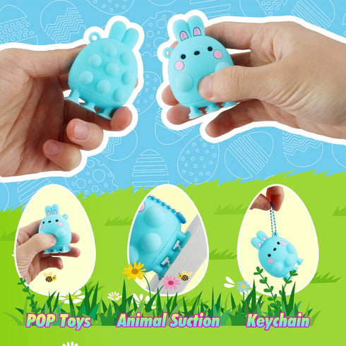 24 Pack Prefilled Easter Eggs with Animal Pop Toys, Filled Easter Eggs for Egg Hunt, Easter Basket Stuffers